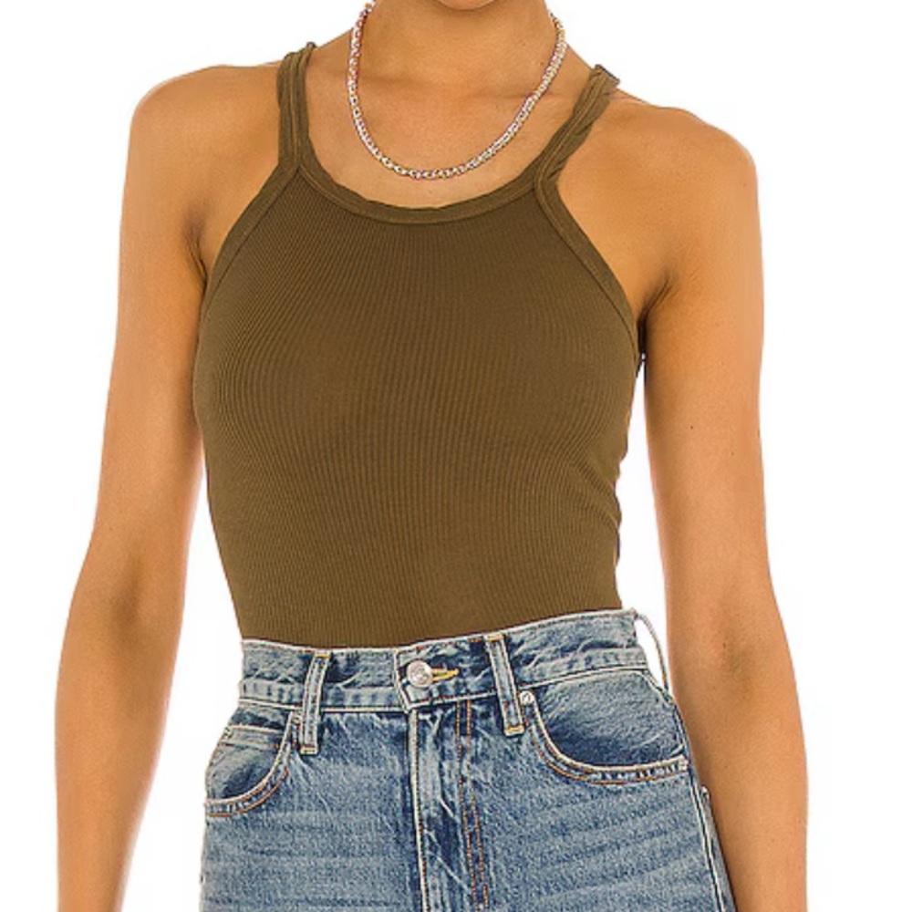 RE/DONE x Hanes Ribbed Tank in Army Green Size Large